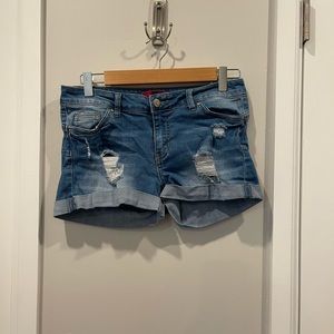 WAX Jeans Butt I Love You Distressed Blue Denim Shorts Size Medium